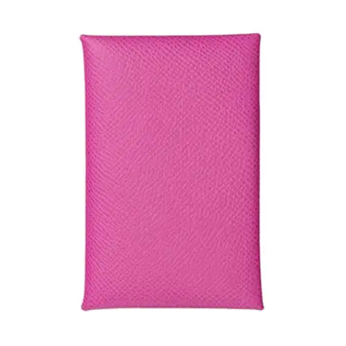 HERMES Calvi Epsom Calfskin Card Holder Women's Mulan Pink