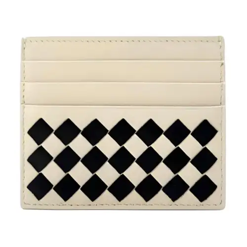 Bottega Veneta Leather Card Holder Women's Beige & Black