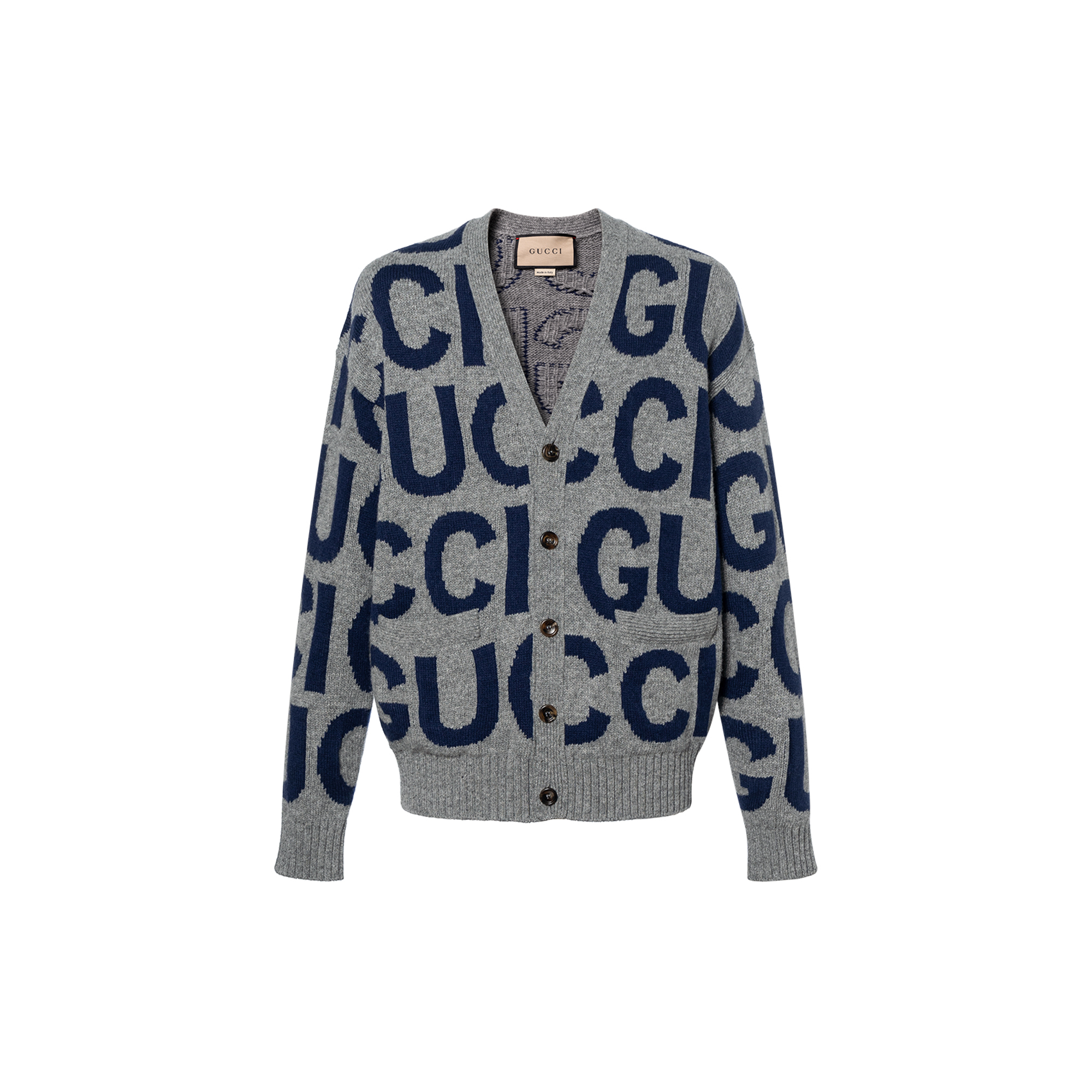 GUCCI Logo Intarsia Button Up Cardigan
