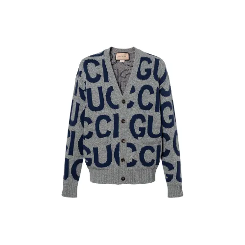 GUCCI Logo Intarsia Button Up Cardigan