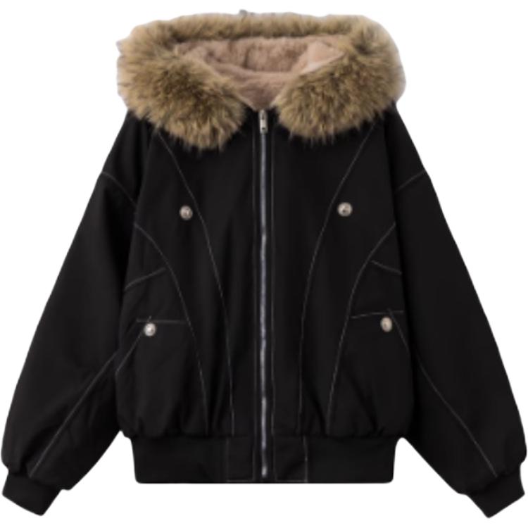Cotton Gene Parka Coats Women's Black Fur Collar Thickened — изображение 3