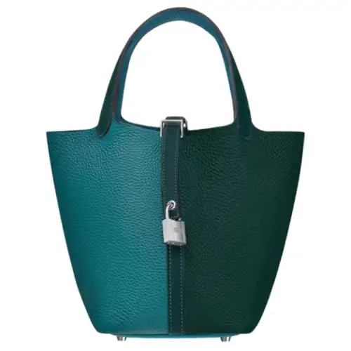 HERMES Picotin Lock Clemence Bullock Leather Basket Bag, Bucket Bag, Handbag 22 Women's Pine Green & Bosporus Green