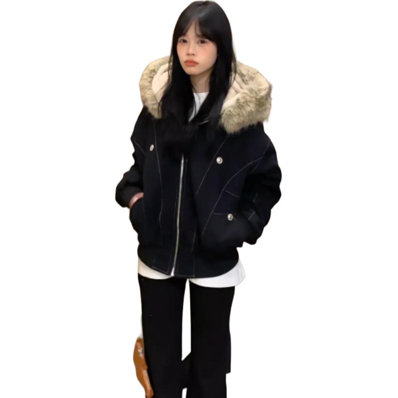 Cotton Gene Parka Coats Women's Black Fur Collar Thickened — изображение 1