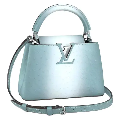 LOUIS VUITTON Capucines Ostrich Leather Kapsyn Shoulder Bag, Crossbody Bag, Handbag Mini Women's Light Blue