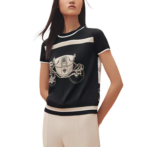 HERMES SS23 Crop Tops Women's Black Crew Neck Moderate