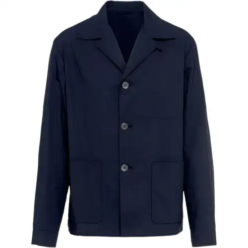 PRADA Jackets Men's Dark Blue Lapel Moderate Other