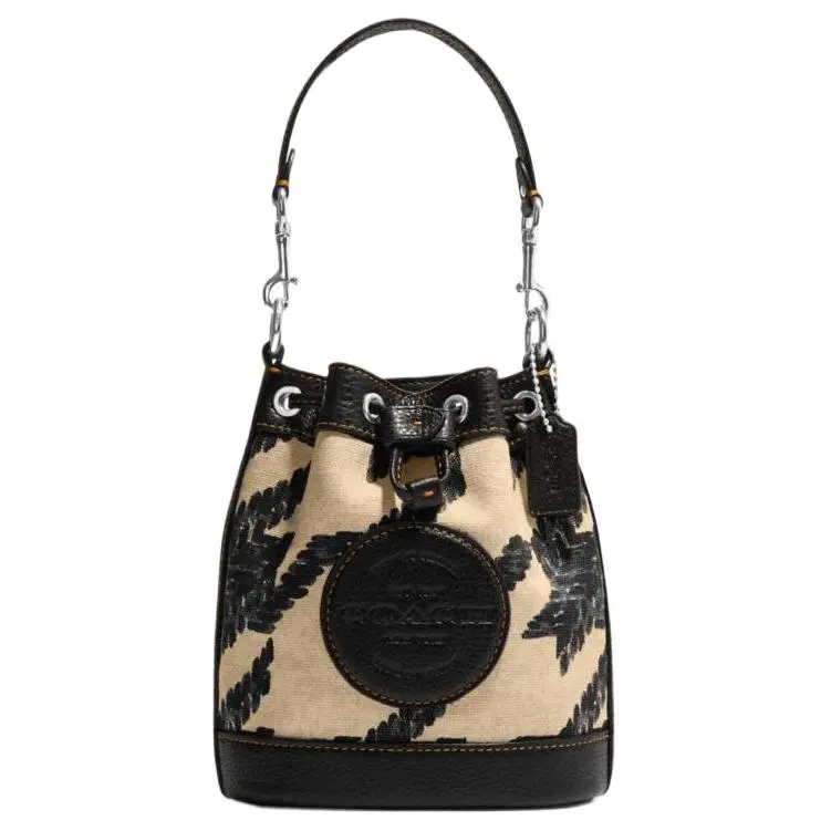 COACH Dempsey Leather Handbag, Shoulder Bag Mini Women's Milk Tea & Black