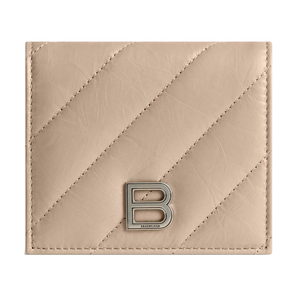 Balenciaga Crush Embossed Calfskin Card Holder Women's Beige