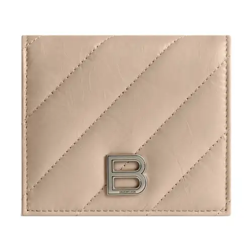 Balenciaga Crush Embossed Calfskin Card Holder Women's Beige