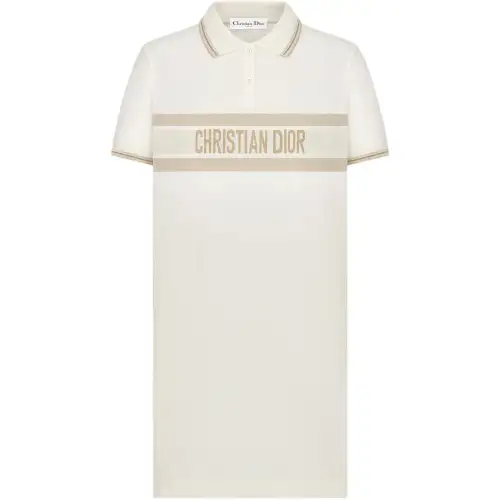 DIOR Short Sleeved Dresses Women's Ecru Polo Collar Moderate Mid Length