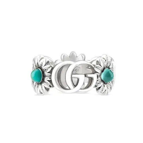 GUCCI GG Marmont 925 Sterling Silver Topazes With Mother Of Pearl And Resin Gemstone Rings Women's