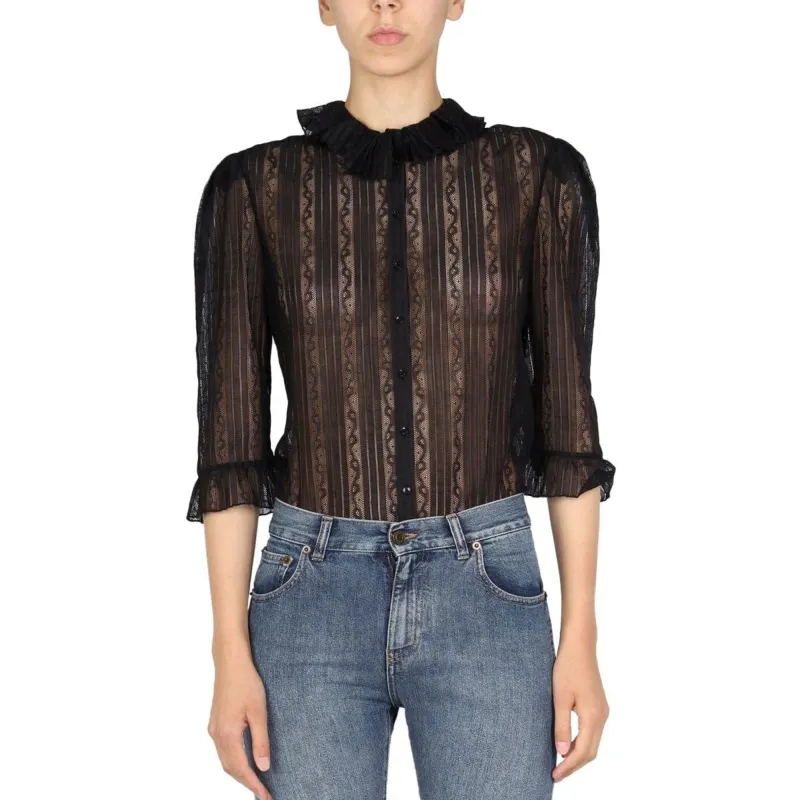 SAINT LAURENT Frilled neck Lace Shirt