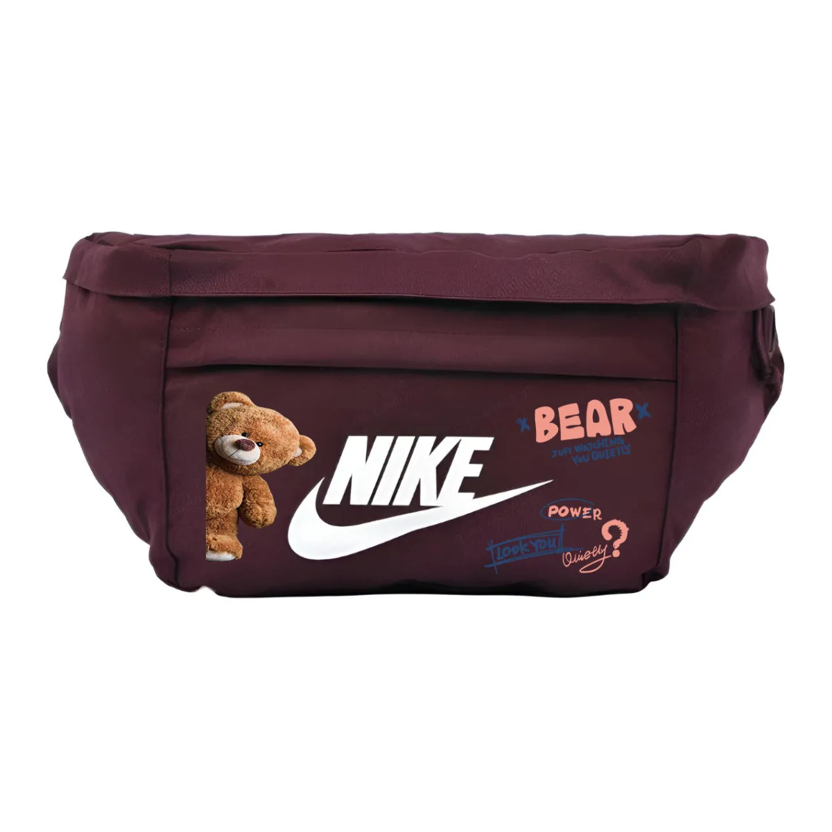 Nike Fabric Patterned Print Fanny Pack Crossbody Bag Regular Unisex Burgundy