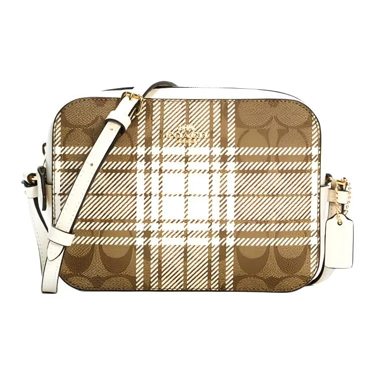 COACH Camera Canvas Crossbody Bags Small Women's Brown White Multicolor