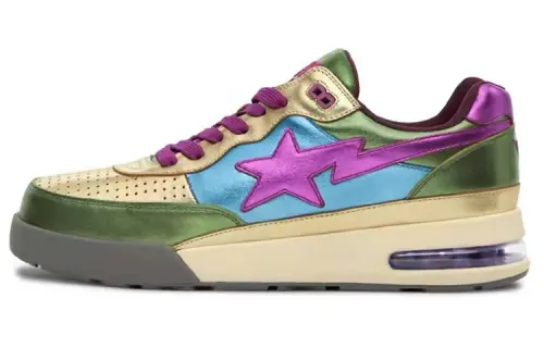 A BATHING APE ROAD STA 'Classic Reborn' Leather Stylish Skateboarding Shoes Unisex Green Purple Gold