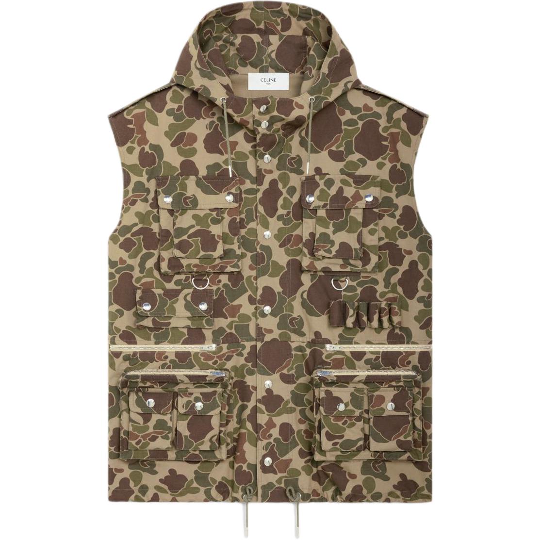 CELINE Camouflage Button Detailed Drawstring Gilet
