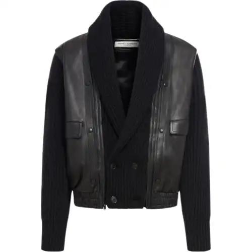 SAINT LAURENT Shawl neck Panelled Leather Jacket