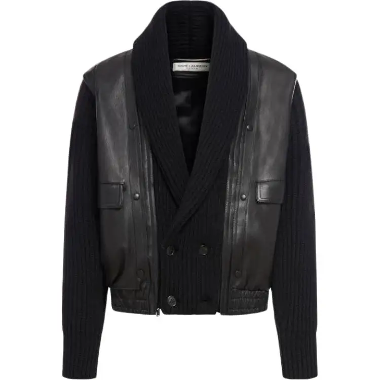 SAINT LAURENT Shawl neck Panelled Leather Jacket
