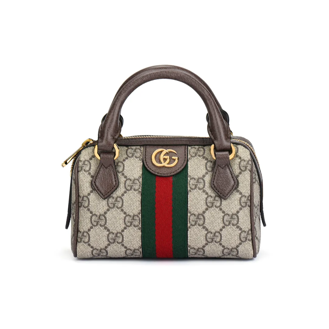GUCCI Ophidia Canvas With Leather Shoulder Bag, Crossbody Bag, Handbag Mini Women's Beige & Ebony