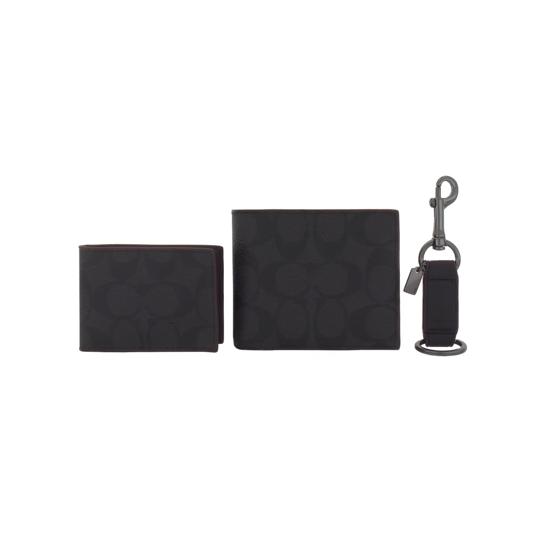 COACH 3 IN 1 Wallet Coated Canvas Card Holder 3 in 1 Wallet Men's Black