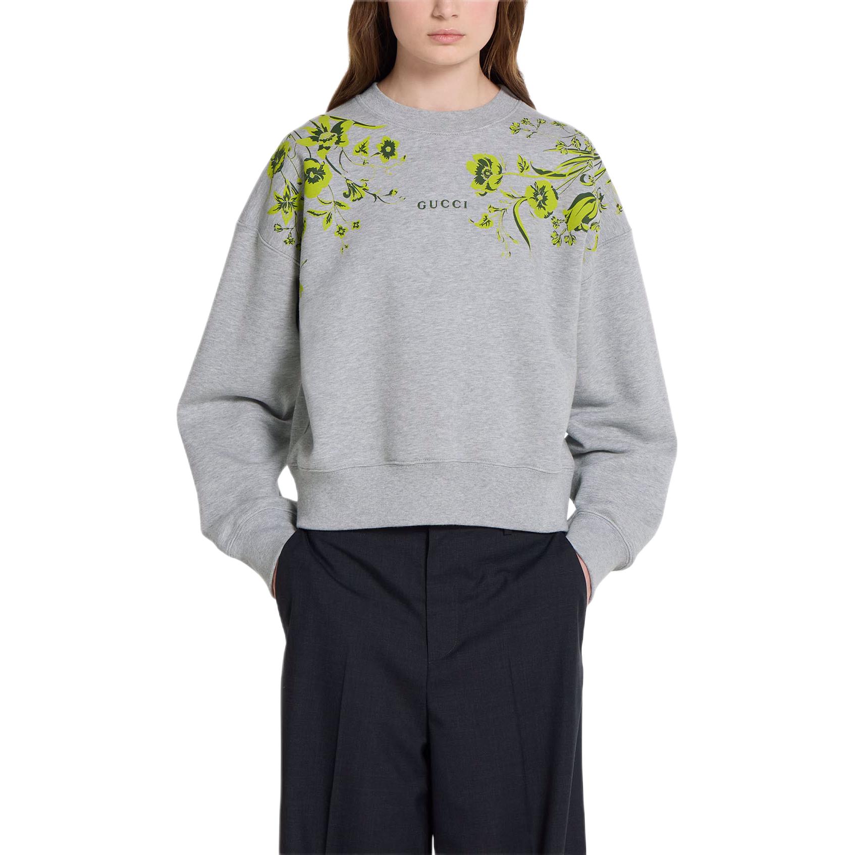 Женское худи Gucci С цветочным принтом (серо-зеленое) — фото 2
