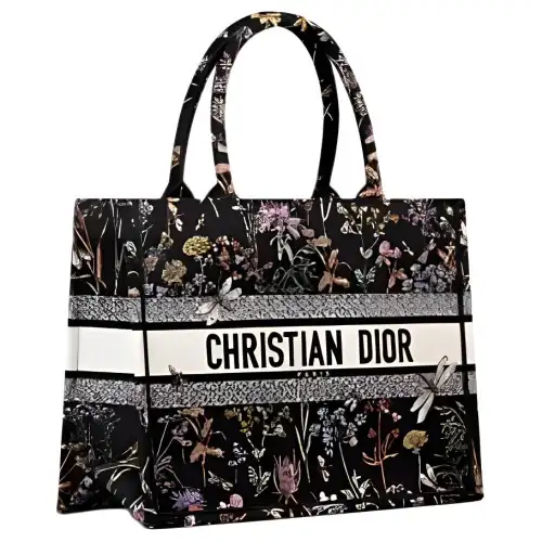 DIOR Embroidery Tote Bag, Shopping Bag, Handbag Medium Women's Black & White