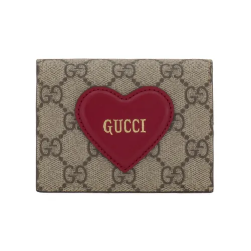 GUCCI Valentine's Day Collection Canvas With Leather Card Holder Women's Brown