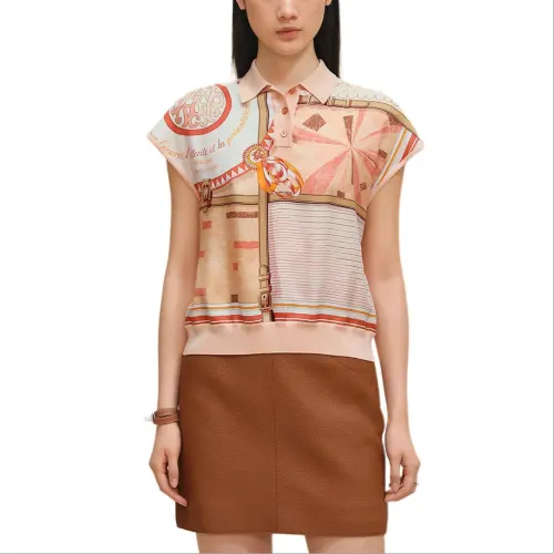 HERMES Polo Shirts Women's Orange Polo Collar Moderate Other
