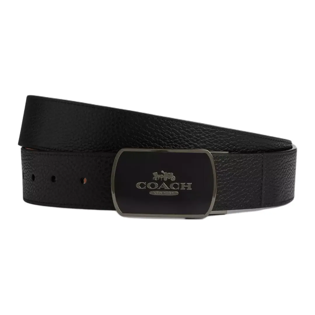 COACH Leather Belts Men's Black/Dark Saddles Brown Width 3.8cm
