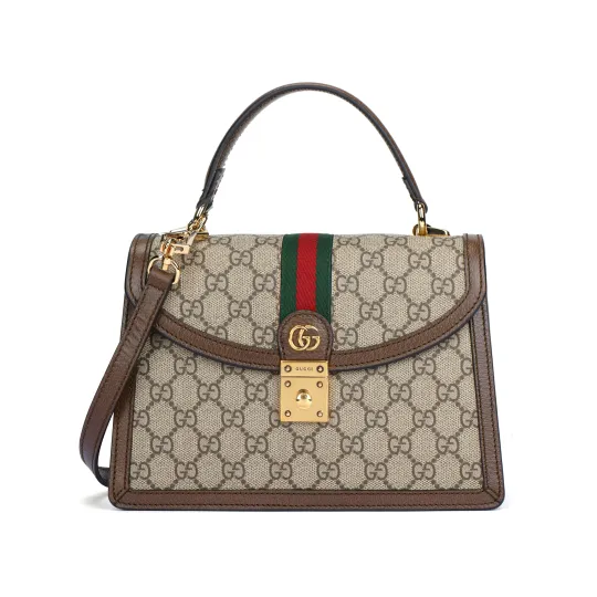 GUCCI Ophidia Canvas With Leather Shoulder Bag, Crossbody Bag, Handbag Small Women's Ebony/Brown
