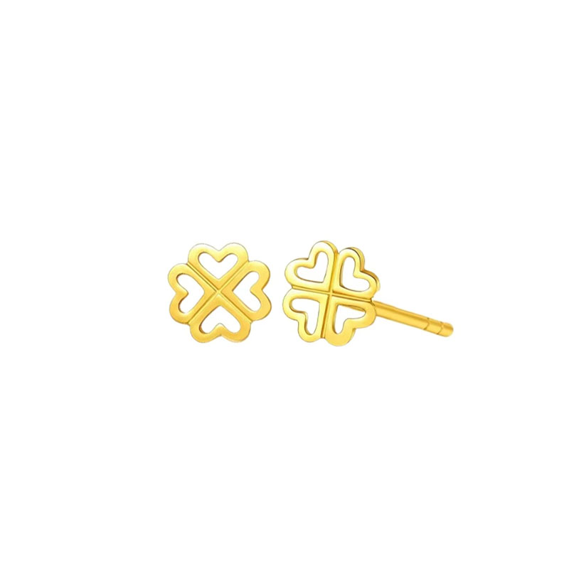 Zhongling ZHONGLING four-leaf clover 5D hard gold new Chinese style full of blessings, wealth, prosperity, joy and success, lucky leaves, white temperament, high-end earrings, pure gold, fixed price, gold earrings, same style for men and women