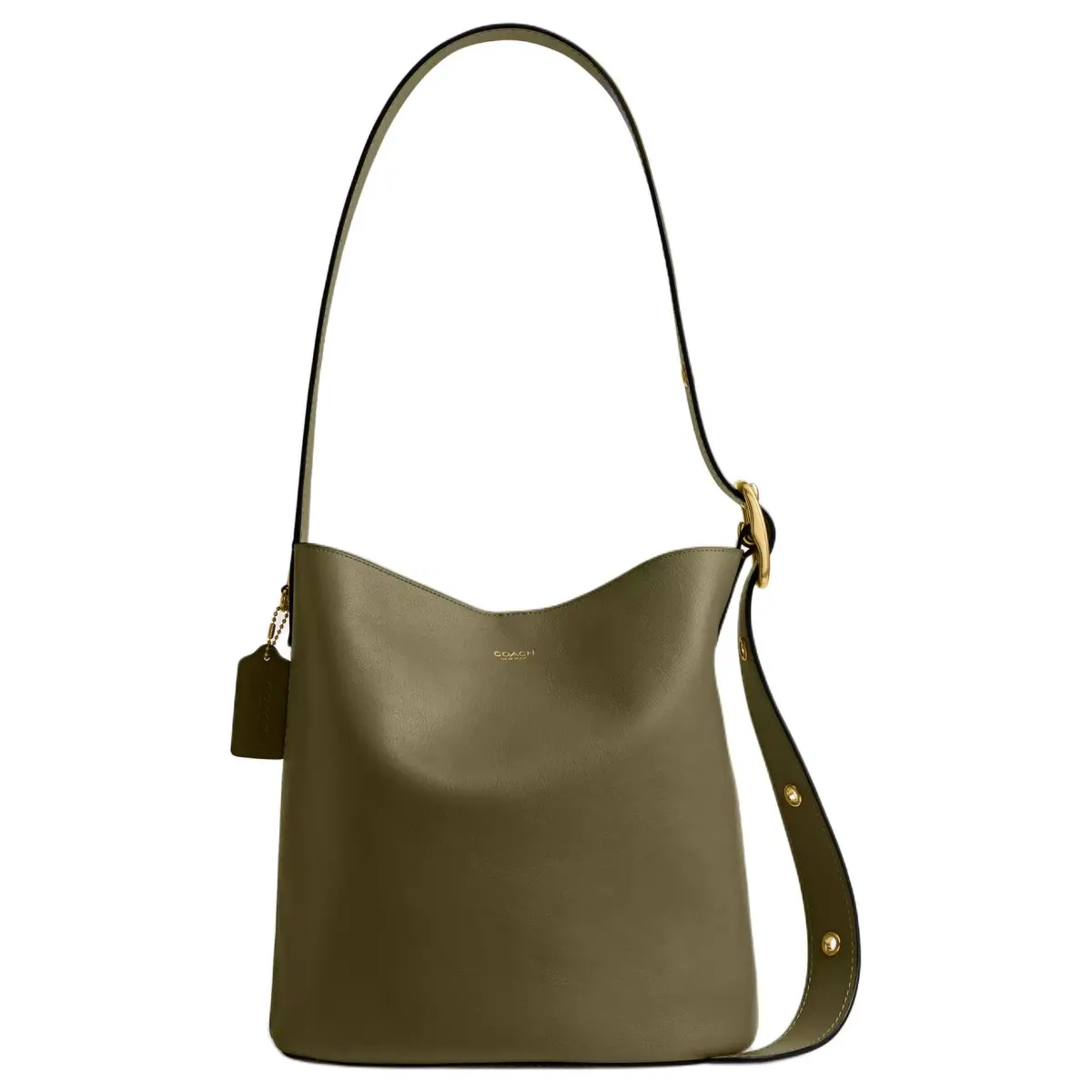 COACH Bleecker Cow Leather Bucket Bag, Shoulder Bag Large Women's Brass & Olive