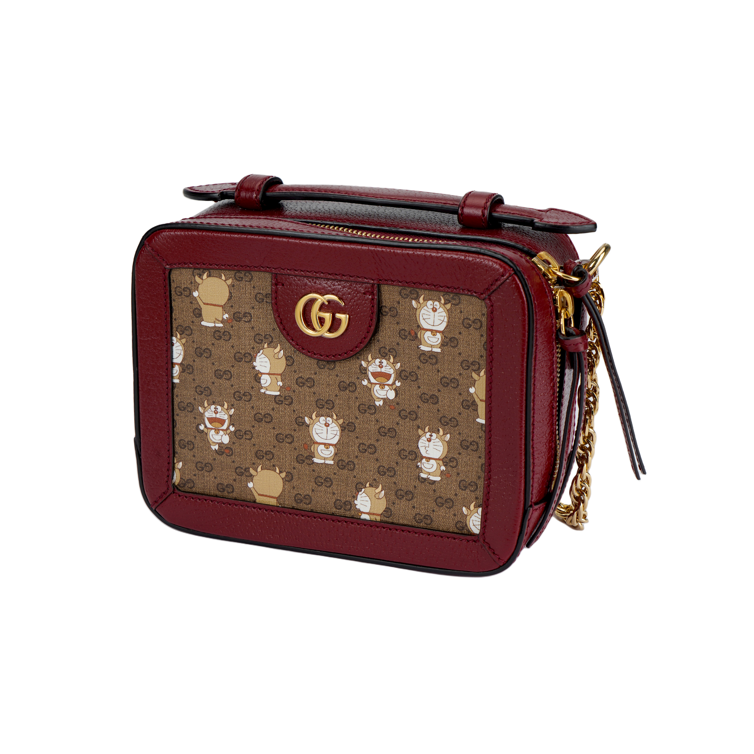 Женская сумка Gucci x DoraemonA Logo (коричнево-красная) — фото 2