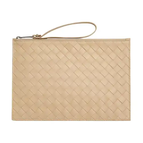 Bottega Veneta Solid Color Cow Leather Wallet Men's Apricot