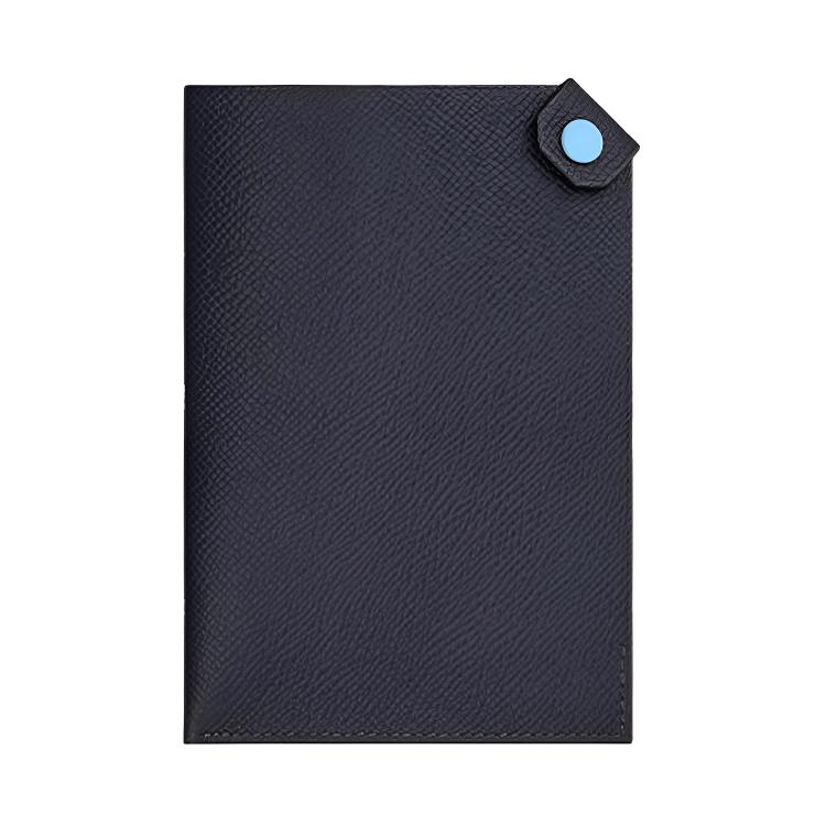 HERMES Tarmac Epsom Leather Passport Holder Men's Indigo & Sky Blue