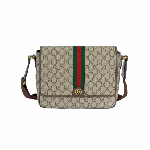 GUCCI Ophidia Canvas With Leather Messenger Bag, Shoulder Bag, Crossbody Bag Medium Men's Beige & Ebony