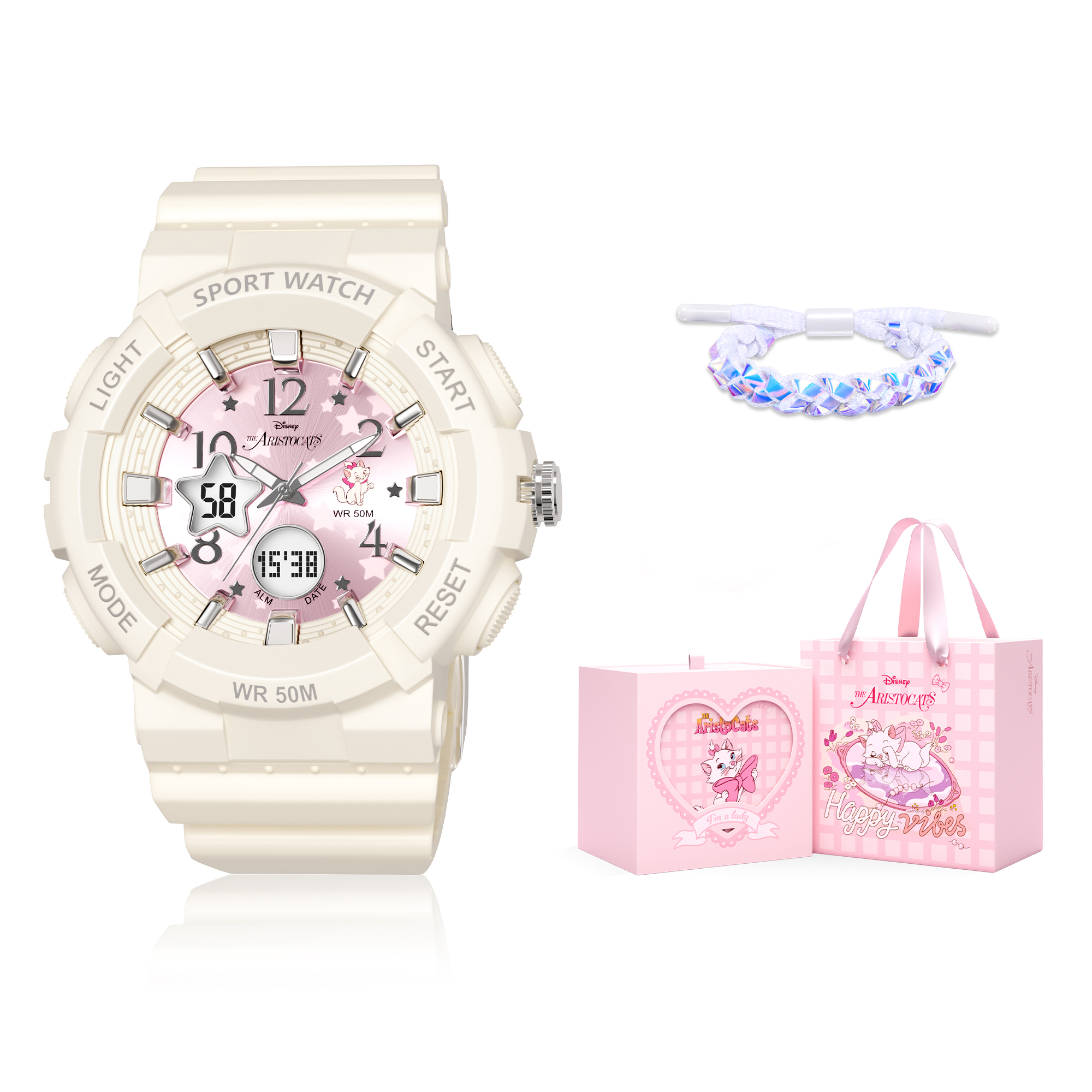 Disney Disney, sports universal genuine design sports watch, electronic quartz watch strap, women's watch, fuchsia waterproof dial, gift box, style, quartz mechanism