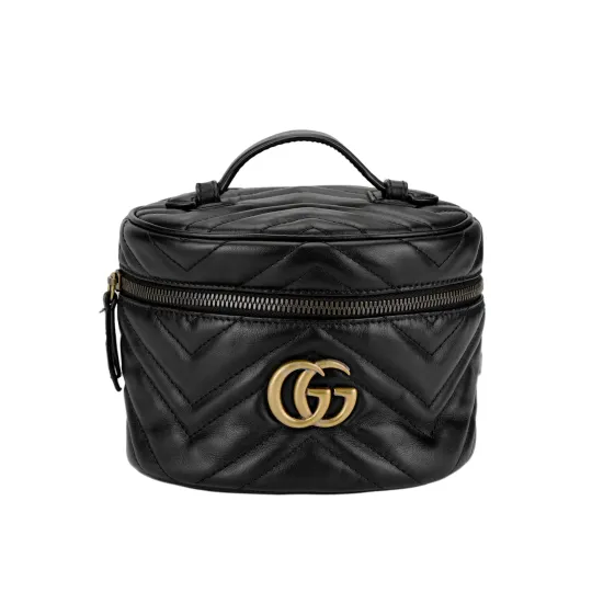 GUCCI GG Marmont Quilted Leather Makeup Bag Handbag Backpack Women's Black