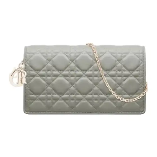 DIOR Lady Dior Lambskin Shoulder Bag Women's Gray