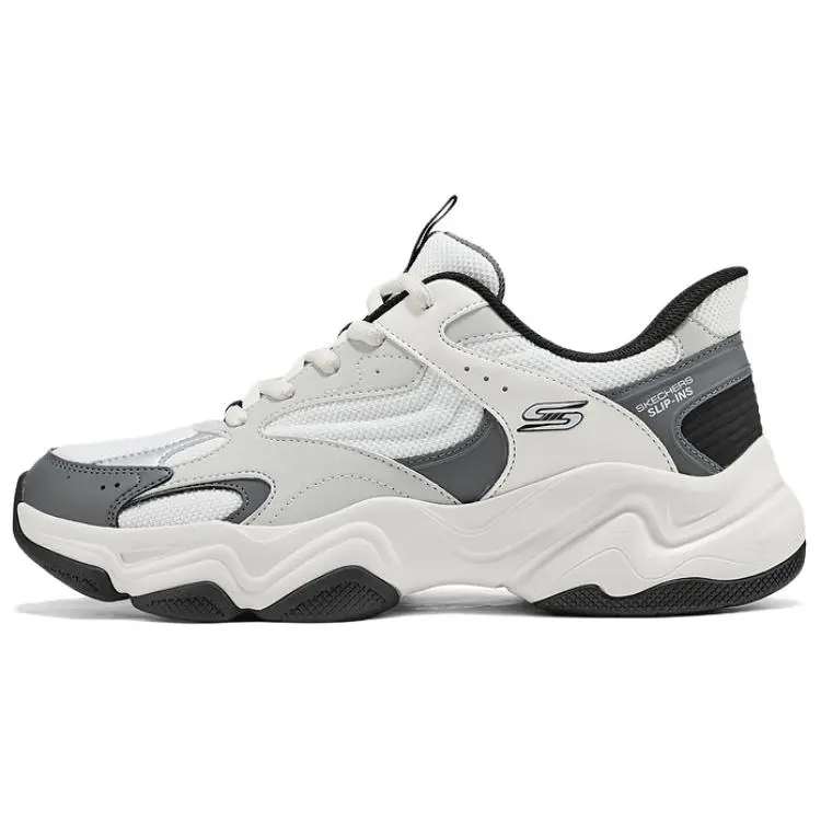Skechers DLITES Abrasion Resistant Lightweight Height Increasing Low top Chunky Sneakers Men's White Gray