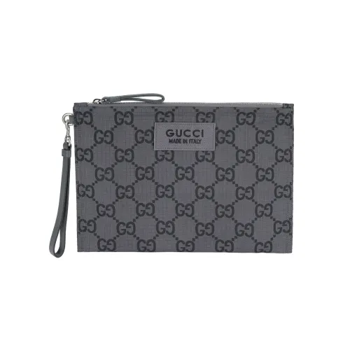 GUCCI Recycled Polyester Clutch Regular Men's Dark Gray & Black