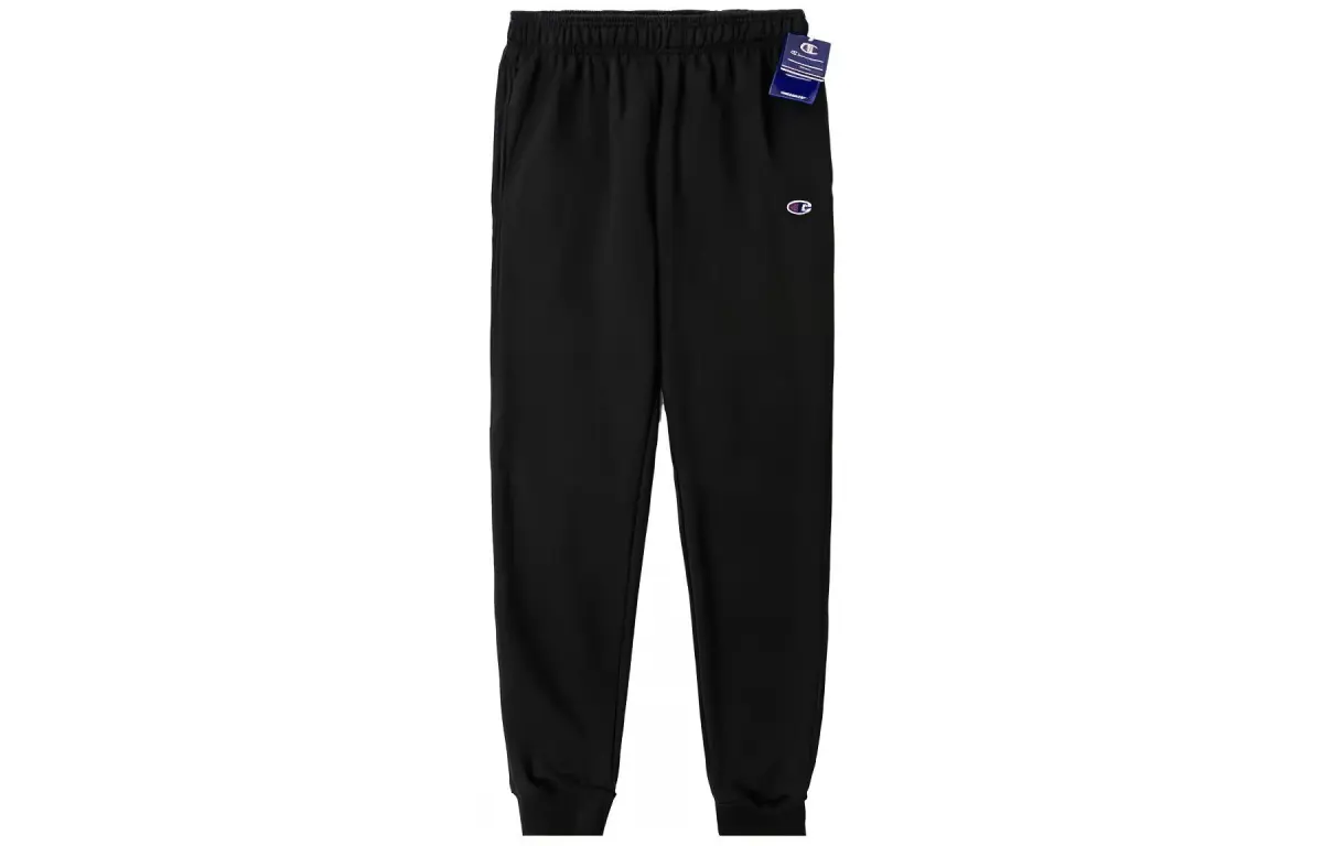Champion Fleece Lined Loose Fit Elastic Cuff Knitted Sweatpants US Version Unisex Black