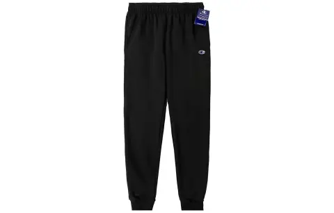 Champion Fleece Lined Loose Fit Elastic Cuff Knitted Sweatpants US Version Unisex Black