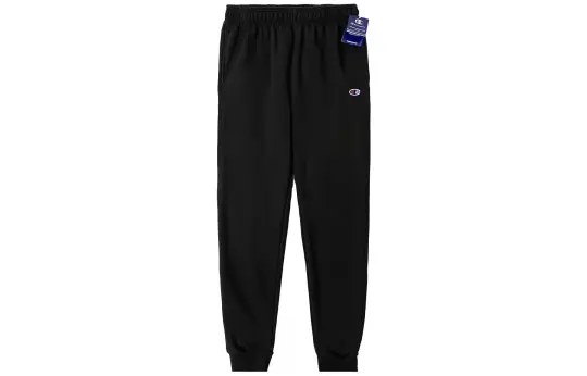 Champion Fleece Lined Loose Fit Elastic Cuff Knitted Sweatpants US Version Unisex Black