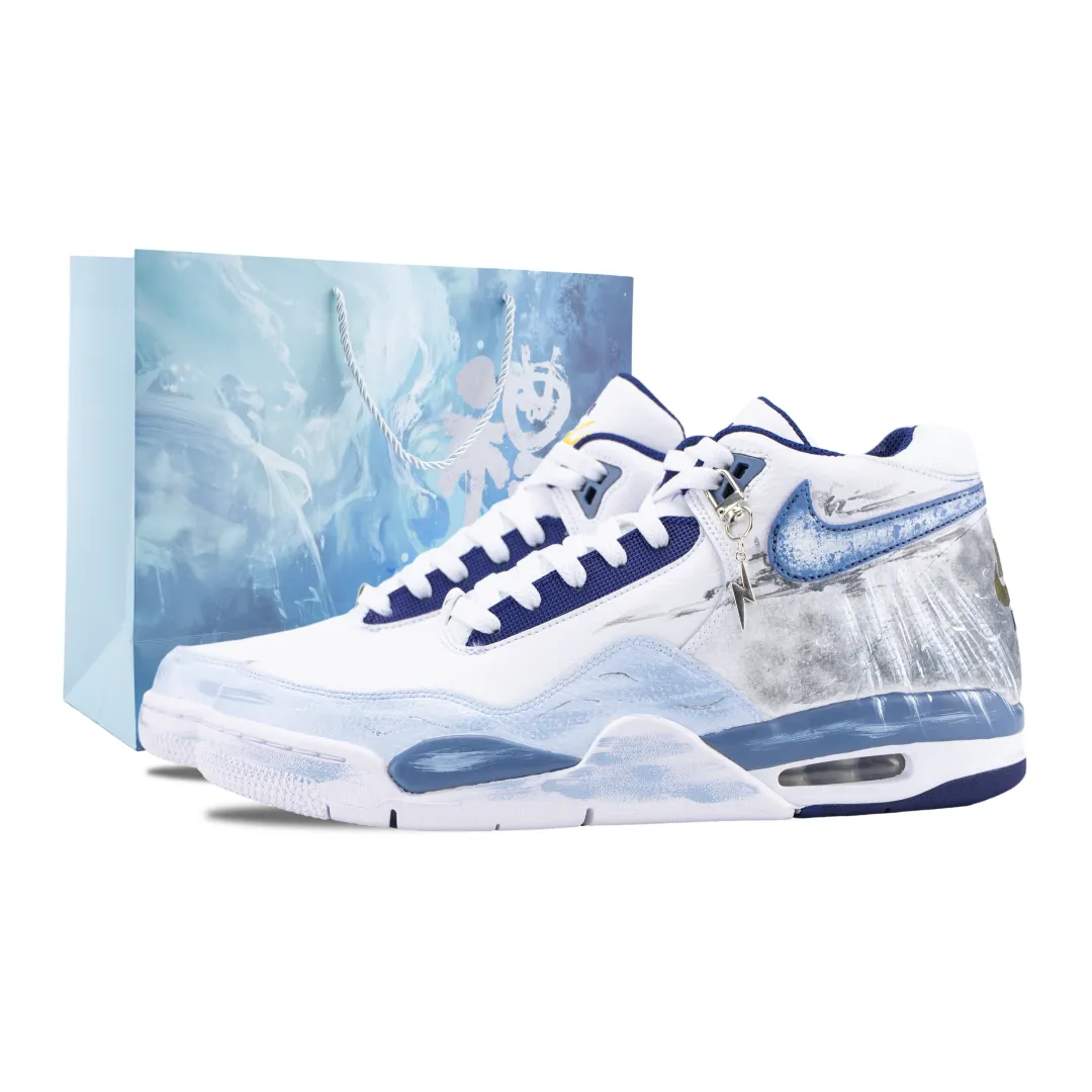 Nike Flight Legacy Ice Crystal Realm Abrasion Resistant Mid top Vintage Basketball Shoes Men's White Blue