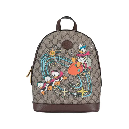 GUCCI Disney X Disney Collaboration Double G Canvas With Leather Backpack Unisex Ebony