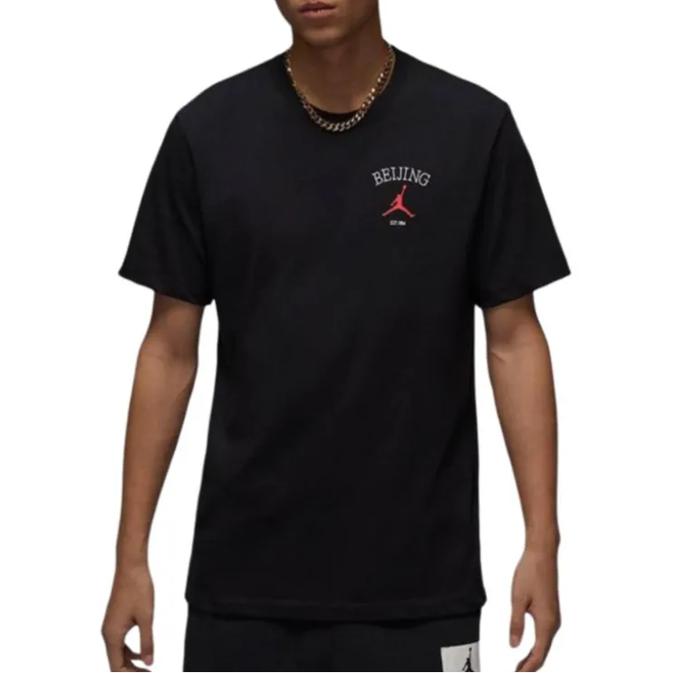 Jordan T-Shirts Men's Black Crew Neck Moderate Straight Fit