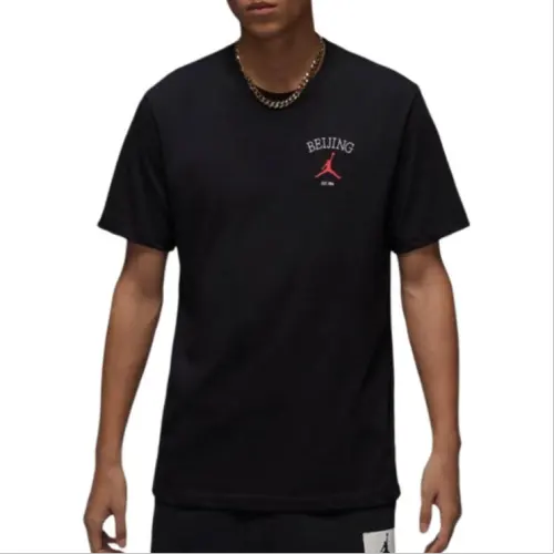 Jordan T Shirts Men's Black Crew Neck Moderate Straight Fit
