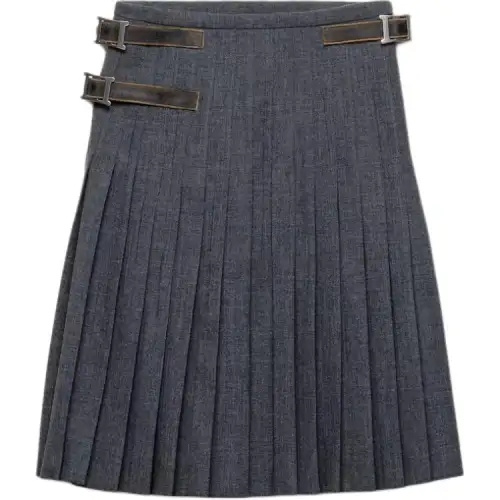 Prada pleated leather-strap midi skirt