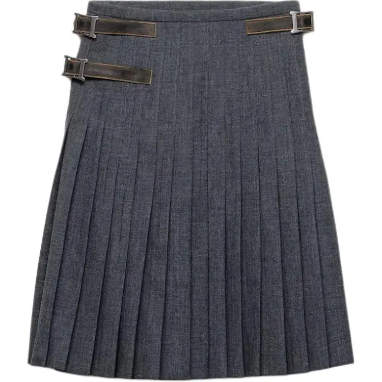 Prada pleated leather-strap midi skirt